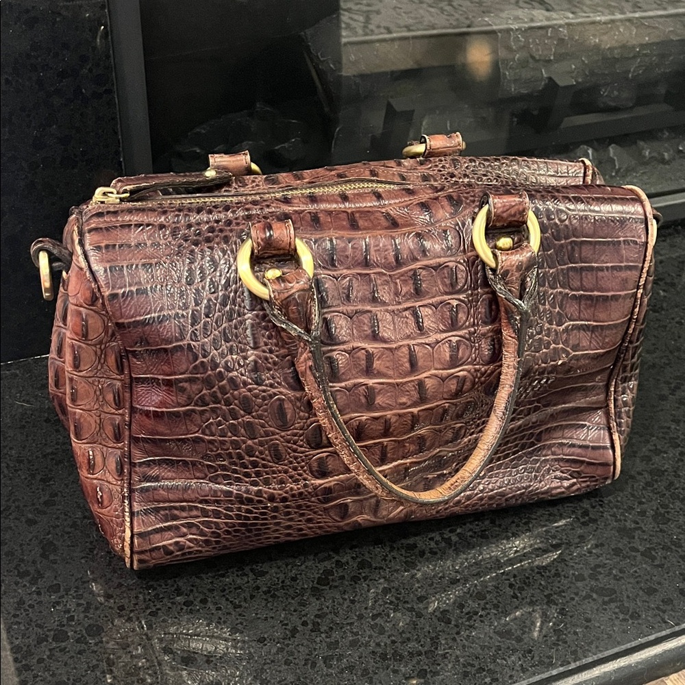 Brahmin Large Duxbury Satchel Brown Croc Embossed Leather Vintage